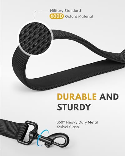 Dog Leash 6FT - Heavy Duty Dog Leash with Traffic Padded Double Handles - Safety Control Traning Leash for Large Medium Dogs - color: Black