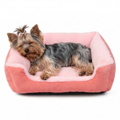 Tiny Dog Bed 20 Inch for Small Dogs, Soft Rectangle Puppy Bed with Plush Surface, Washable Pet Bed,Pink - color: Pink, size: 20"x19"x5"