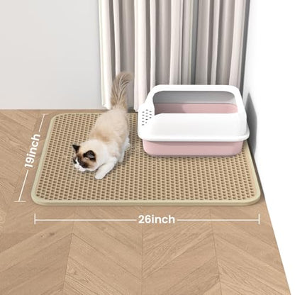 Roaringkitty Cat Litter Mat with Dual EVA Layer Design – Soft, Easy to Clean, Waterproof,Durable, and Non-Slip – Perfect for Cats (khaki, Large 26x19.6 inch) - color: khaki, size: Large 26x19.6 inch