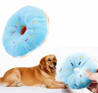Blue Donut Shape Plush Pet Toy,Lovely Donut Shaped Funny Food Toy Squeaking Sound Toy for Pet Chew Toy Squeaky Plush Dog Toy Blueberry Chew Guard Technology Dog Squeak Toys