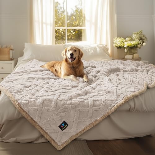 Luciphia Waterproof Pet Blanket, Liquid Pee Proof Dog Blankets for Sofa Bed Couch, Reversible Sherpa Fleece Furniture Protector Cover for Small Medium Large Dogs Cats,Beige-Thicken X-Large（85" x 57"） - color: Beige, size: XL (85" x57")