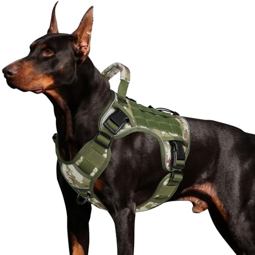 WINGOIN Tactical Dog Harness for Large Dogs, Heavy Duty No Pull Dog Harness with Handle, Adjustable Reflective Military K9 German Shepherd Big Size Dog Vest for Walking, Hunting, Green Camo (L) - color: Green&Camo, size: L: 45-80 lbs (Chest:27-37",Neck:19