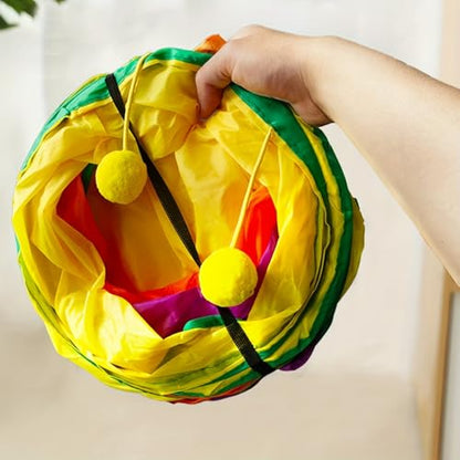 3 Way Collapsible Cat Tunnels with Interactive Ball, E Shape Folded Pet Tube Toy for Indoor Cats, Puppy, Kitty, Kitten, Rabbit - size: E Shape