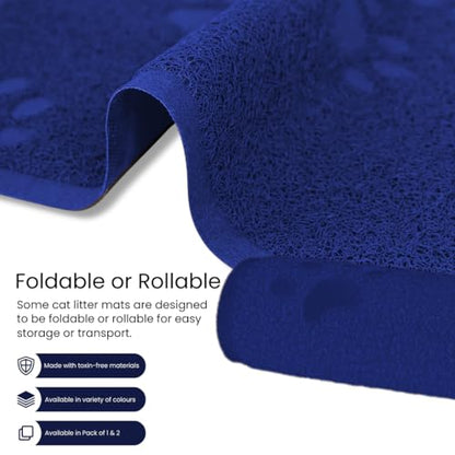 Andalus Small Cat Litter Mat, Pack of 2 - Waterproof, Non-Slip & Easy to Clean Cat Litter Box Mat for Extra Efficient Pet Litter-Trapping, Blue (15.75” X 11.75”) - color: Blue