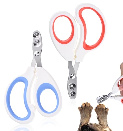 2 Pcs Cat Nail Clipper, Cat Claw Clippers with Guard for Cats Bearded Dragon Animal Claws Trimmer Ideal for Bearded Dragon Cats Rabbit, Non-slip Handle & Stainless Steel Blades, Safe & Easy to Use