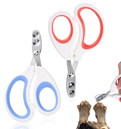 2 Pcs Cat Nail Clipper, Cat Claw Clippers with Guard for Cats Bearded Dragon Animal Claws Trimmer Ideal for Bearded Dragon Cats Rabbit, Non-slip Handle & Stainless Steel Blades, Safe & Easy to Use
