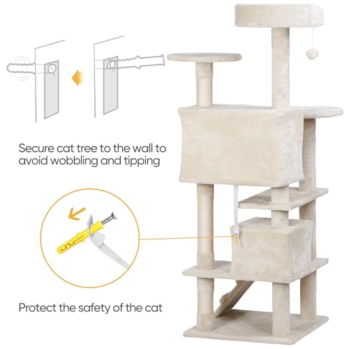 Nova Microdermabrasion 54 in Cat Tree Tower for Indoor Cats Multi-Level Cat Condo Cat Bed Furniture with Scratching Post Kittens Activity Center - color: Beige