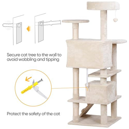 Nova Microdermabrasion 54 in Cat Tree Tower for Indoor Cats Multi-Level Cat Condo Cat Bed Furniture with Scratching Post Kittens Activity Center - color: Beige