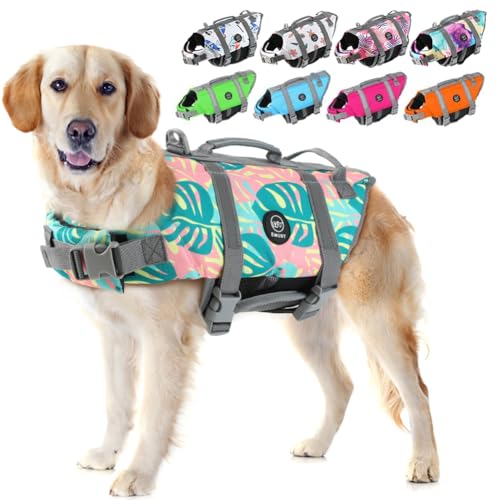 EMUST Dog Life Vests, Adjustable Pet Life Jacket with Rescue Handle, Dog Flotation Vest for Small/Medium/Large Dogs, XS, Greenleaf - color: GreenLeaf, size: XS
