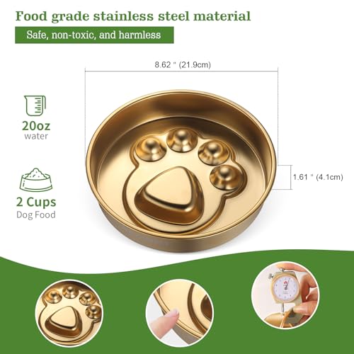 Golden Stainless Steel Slow Feeder Dog Bowls – Non-Slip Metal Dog Bowl for Large & Medium Breeds, Puppy Puzzle Feeder – 2 Cup Capacity for Small to Big Pets – Durable Slow Feed Dog & Cat Food Dish - color: Paw-Golden