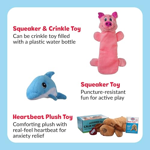 Snuggle Puppy Original, Dog Toy with Calming Heartbeat, Soothing Plush Companion Reduces Pet Anxiety, Includes Heat Pack & Batteries + 2 Tender-Tuff Dog Toys, Squeaker & Bottle Toy - color: Biscuit Bundle 1