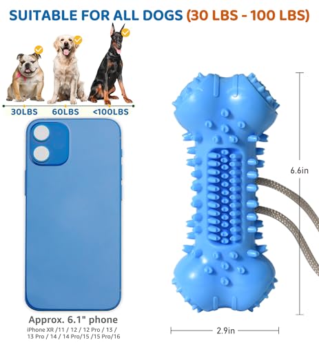 Dog Chew Toy for Aggressive Chewers, Durable Dental Cleaning Treat Toy, Food Dispensing Interactive Toy for Small, Medium & Large Dogs, Teeth Cleaning, Keep Busy, Tough Natural Rubber (Blue) - color: Blue