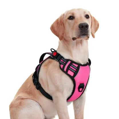 rabbitgoo Dog Harness Medium Sized, No Pull Pet Harness with Soft Padded Handle, Adjustable Reflective Vest with 3 Buckles, Easy Walking Harness with 2 Leash Clips, Pink, M - color: Pink, size: Medium