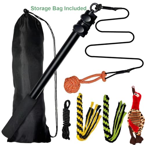 Upgraded Interactive Dog Toys - Extendable Flirt Pole Teaser Wand with Braided Rope Chewing Tugs and Squeaky Plush Chase Toy for Dog Puppy Outdoor Entertainment, Train and Exercise - color: Black-102