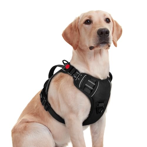 rabbitgoo Dog Harness Medium Sized, No Pull Pet Harness with Soft Padded Handle, Adjustable Reflective Vest with 3 Buckles, Easy Walking Harness with 2 Leash Clips, Black, M - color: Black, size: Medium