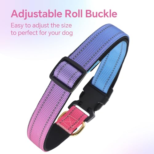 QQPETS Reflective Dog Collar with Soft Neoprene Padded Breathable Nylon Pet Collar Adjustable for Small Medium Large Dogs - color: Blue Pink, size: S