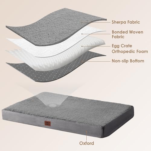 EHEYCIGA Orthopedic Foam Dog Bed, Medium, 30"L x 20"W x 3.5"Th, Light Grey - color: Light Grey, size: 30*20*3.5 Inches
