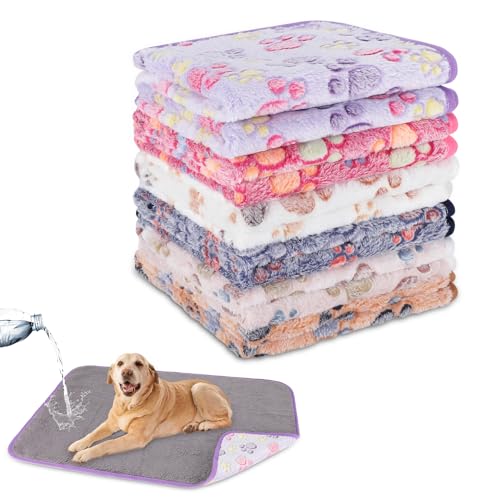 Waterproof Dog Blankets, 6 Pack Washable Dog Blankets for Bed Couch Sofa Protector Fleece Flannel Puppy Blanket Soft Plush Reversible Throw Blanket for Medium Large Dogs 40"×30" - color: Purple+blue+beige+white+pink+coffee(6pack), size: 40"×30"
