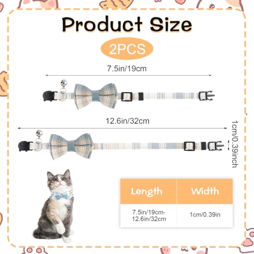 Jeffdad 2Pcs Cat Collar Breakaway, Cat Collar with Bells Bowtie Plaid Cat Collar Adjustable for Kitten Puppy and Small Pets (Blue and White Plaid) - color: Blue and white plaid