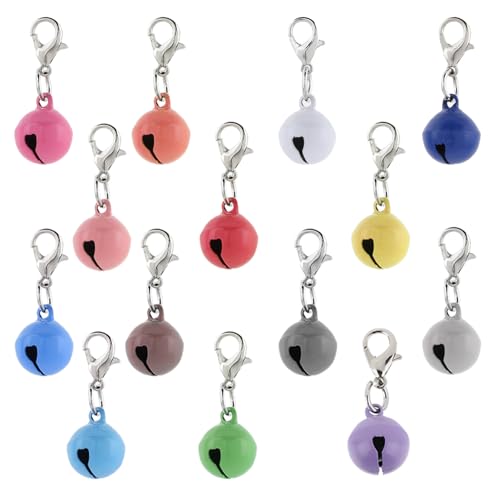 Xthrotsenk 14 Pack Bells for Cat Dog Collars Charms Colourful Pet Small Bells with Clasps Cat and Dog Round Bell Pet Collar Accessories for Collars