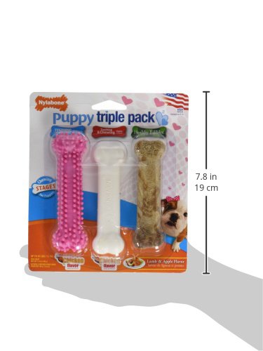 Nylabone Puppy Chew Toys & Natural Treat Triple Pack, Puppy Enrichment Teething Toys, Pink, Chicken & Bacon Flavor, Small Dogs - Up to 25 Ibs, 3 Pack - color: Pink, size: Small