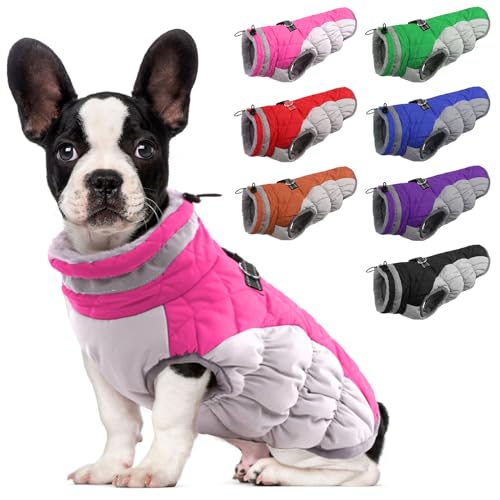 Lelepet Dog Coat Warm Dog Winter Coat Waterproof Dogs Jacket with Harness Built in Reflective Pet Fleece Vest Zip-Up Cold Weather Coats for Dogs Turtleneck & Windproof Coats Chihuahua Rose Red XS - color: Rose Red, size: X-Small