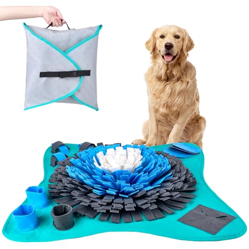 25" Dog Snuffle Mat - Interactive Dog Puzzle Toys for Enrichment - Large Slow Feeder Foraging Mat for Brain Games & Nosework Training - Washable Pet Sniff Mat with Easy to Carry Handle - color: Large Snuffle Mat