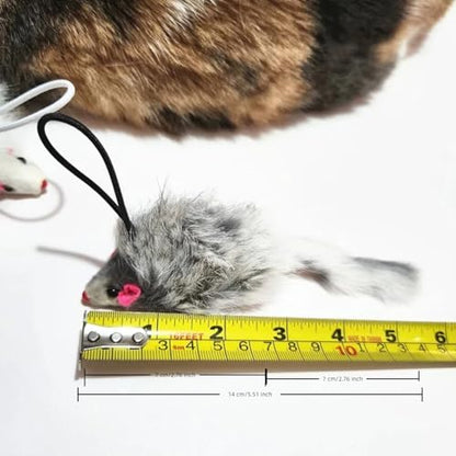 Real Rabbit Fur Mouse Cat Toy - 5 Pack with Crinkle Sound, Rattle & Rope, Extra-Wide Durable Tail, Interactive Hunting Toys for Indoor Cats (No Catnip) - color: White/Grey