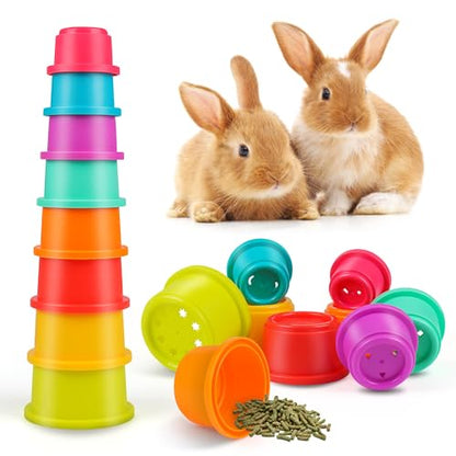 SKYWHALE Bunny Toys, Stacking Cups for Rabbits, 8PCS Stackable Plastic Pet Nesting Snack Container, Chinchilla Guinea Pig Parrot Enrichment Playset for Hiding Food and Playing