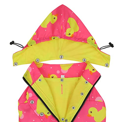 HDE Dog Raincoat Poncho Double Layer Zip Rain Jacket with Removable Hood, Leash Hole for Small to 3XL Dogs and Puppies Ducks Pink - L - color: Ducks Pink, size: Large