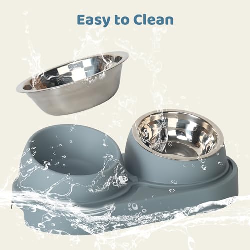 UBPET Cat Feeder and Water Dispenser, 2025 Upgraded Cat Feeder with Stainless Steel Bowls, Pet Food Dispenser for Cats and Small Dogs, Easy to Clean(White and Gray)