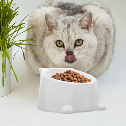 Kisangel Ceramic Raised Cat Bowl with Neck Protection, Elevated Kitten Feeding Dish, Whisker Relief Pet Food Bowl for Indoor Cats and Small Dogs