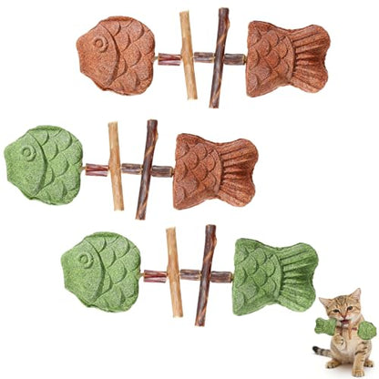 3PCS Creative Fish Bone Cat Toy,Purrident - Fix Your Cat’s Dental Health,Fishbone Shape Cat Teething,Wooden Catnip Teeth Cleaning Stick,Natural Fishbone Cat Dental Toy,Durable Feline Tooth Care Tool