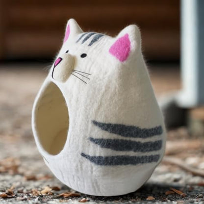 Premium Merino Wool Cat Cave Bed. Foldable, Eco-Friendly, Handmade Felt Kitten Bed and Covered Cat House (43x43cm). Hideaway Pod for Cats. Easy to Clean and Maintain. for Small to Large cat. - color: CatShape