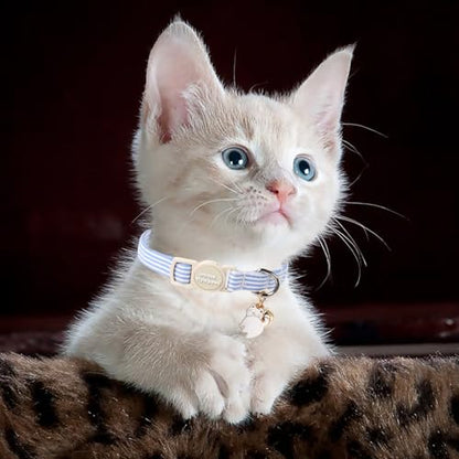 Unique style paws 2 Pack Spring Summer Kitten Collar Breakaway with Bell&Pendant, Adjustable Safety Blue Pink Stripe Cat Cotton Collar for Girl Boy Cat and Small Pet - color: Blue Pink Stripe