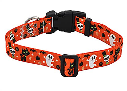 Halloween Dog Collar - Pumpkin Bat Ghost Pattern - Adjustable for Small Medium Large Dogs(Halloween,XS) - color: Halloween, size: XS (Neck 7.9-11.8", Width 5/8")