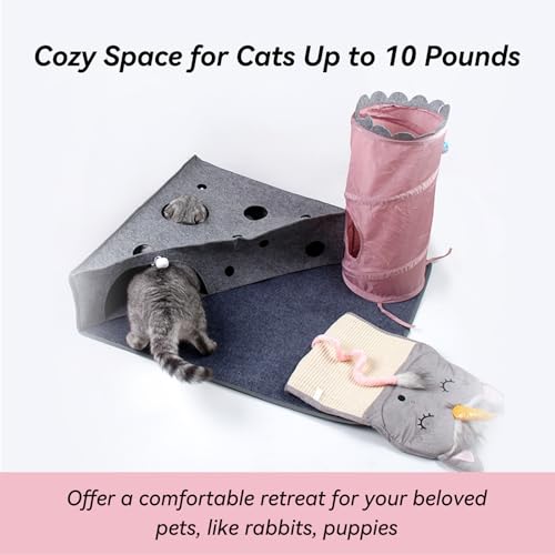 Cat Tunnel for Indoor Cats Peekaboo, 2-in-1 Interactive Cat Enrichment with Ball Toys, Large Felt Mat, Scratch Resistant Cats Activity Play Mats for Multiple Kittens, Dogs【Pink】