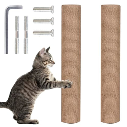 PowerKing Natural Sisal Replacement Scratching Post, 15.7'' 2 Pieces M8 Cat Scratch Post Refill Pole Parts for Refurbishment, Include Screws (Natural) - color: Beige, size: 15.7''+15.7'' (2.67''Thick)