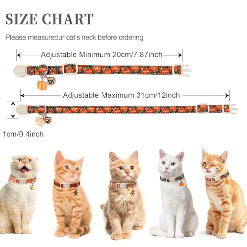Unique style paws 2 Pack Autumn Halloween Kitten Collar Breakaway with Bell&Pendant, Adjustable Safety Oil Painting Pumpkin Party Cat Cotton Collar for Girl Boy Cat and Small Pet - color: Oil Pumpkin Party