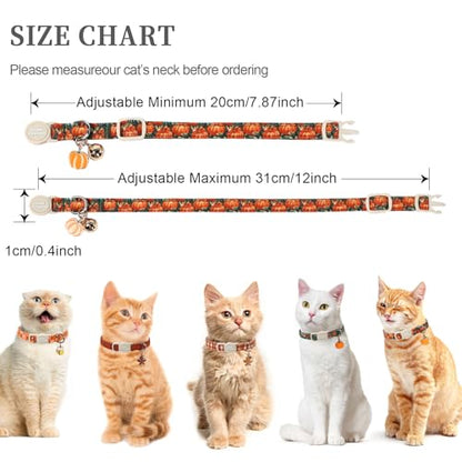 Unique style paws 2 Pack Autumn Halloween Kitten Collar Breakaway with Bell&Pendant, Adjustable Safety Oil Painting Pumpkin Party Cat Cotton Collar for Girl Boy Cat and Small Pet - color: Oil Pumpkin Party