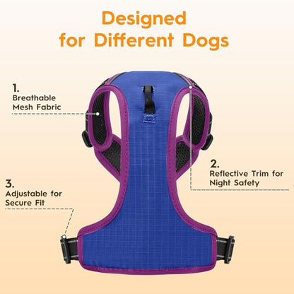 No Pull Dog Harness, No Chock Reflective Adjustable Soft Padded Pet Vest with Easy Control Handle, Easy Wearing with Stylish, Reinforced Knot, 2 Buckles - color: Blue/Purple, size: X-Small