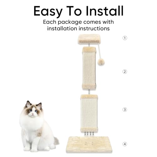 Cat Scratching Post for Large Cats, Cat Scratcher for Indoor Cats Adults, Sturdy Sisal Scratch Post to Protect Furniture, 32 Inch, Beige - color: beige