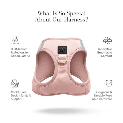 The DOGISTRY - SoHo Dog Harness - Blush Pink - Award-Winning Luxe No-Pull Design - Crafted for Style, Ease & Innovation - S (7-11lbs) - size: Small