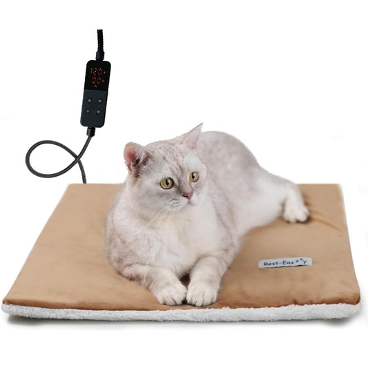 Rest-Eazzzy Heated Cat Pad, Cat Bed with Removable Cover, 5 Level Timer & Temperature, Indoor Warming Mat for Cats & Dogs (Heat Pad, Pure-Brown) - color: Brown, size: Small-1 Pack