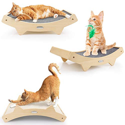 Double-Sided Sisal Cat Scratcher, Cat Scratchers for Indoor Cats with Natural Sisal + Carpet Cloth, Durable Solid Wooden Structure Scratch Pad, 16.5 x 10.8in