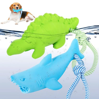Floating Toy for Aggressive Chewers - Interactive Fetch & Play Dog Beach Toy Set: Shark + Dino - style: Shark+Dino