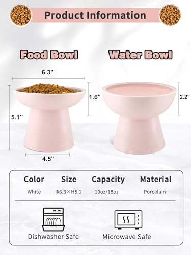 LoeJan Elevated Cat Food and Water Bowls Set, Extra Wide and Raised Ceramic Feeder, Anti-Vomit Whisker-Free Pressure Feeding Bowl for Kittens Adult Cats Small Dogs(Pink, Food Bowl) - color: Pink, size: Single (Food Bowl)