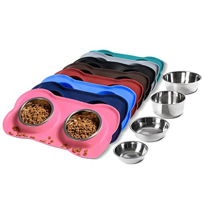 Pet Dog Bowls 2 Stainless Steel Dog Bowl with No Spill Non-Skid Silicone Mat + Pet Food Scoop Water and Food Feeder Bowls for Feeding Small Medium Large Dogs Cats Puppies (Blue, Large) - color: blue, size: Large