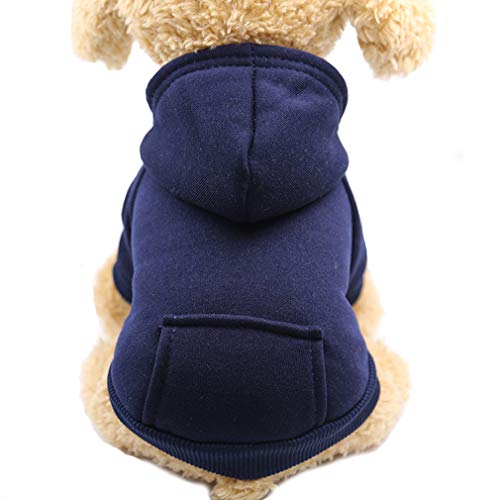Jecikelon Winter Dog Hoodie Sweatshirts with Pockets Warm Dog Clothes for Small Dogs Chihuahua Coat Clothing Puppy Cat Custume (Navy, X-Small) - color: Navy, size: X-Small