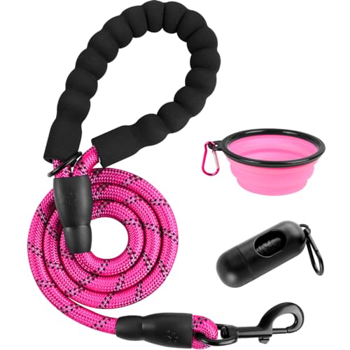 BARKBAY Dog Leashes for Large Dogs Heavy Duty Dog Leash 4/5/6 FT with Comfortable Padded Handle and Highly Reflective Threads for Medium Large Dogs Walking Training Running (4FT-1/2'',Fushcia) - color: Fushcia, size: 4 Feet